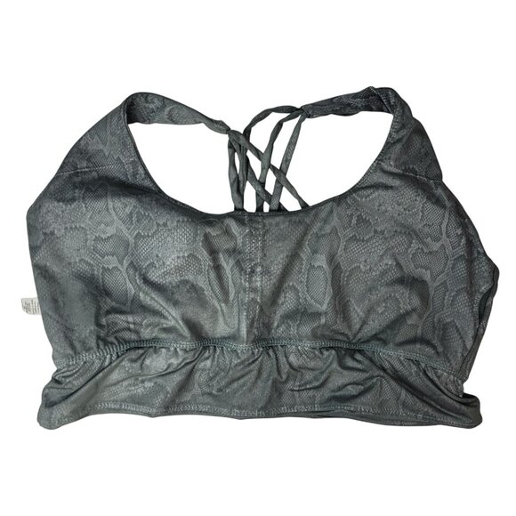 Rae Mode Strappy Pullover Sports Bra Green 1X CrissCross Animal Snake Skin Print - Picture 1 of 8